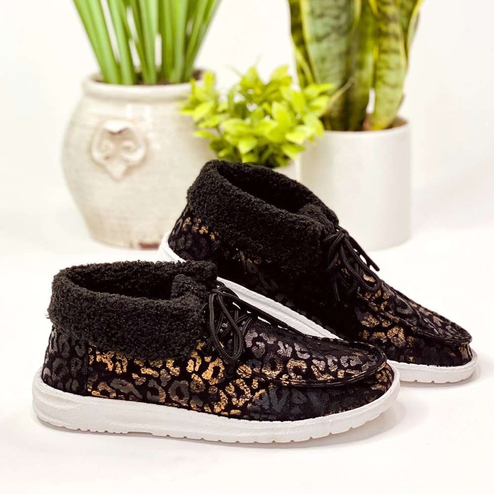 Leopard Print Fleece-Lined Ankle Boots